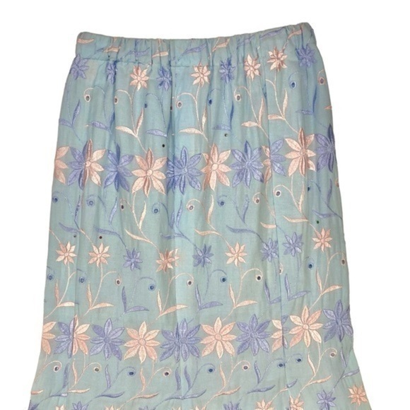 Allover Floral Embroidered Skirt Womens Sz S Light Blue Tiered Hem Maxi Pull-On - Picture 2 of 14